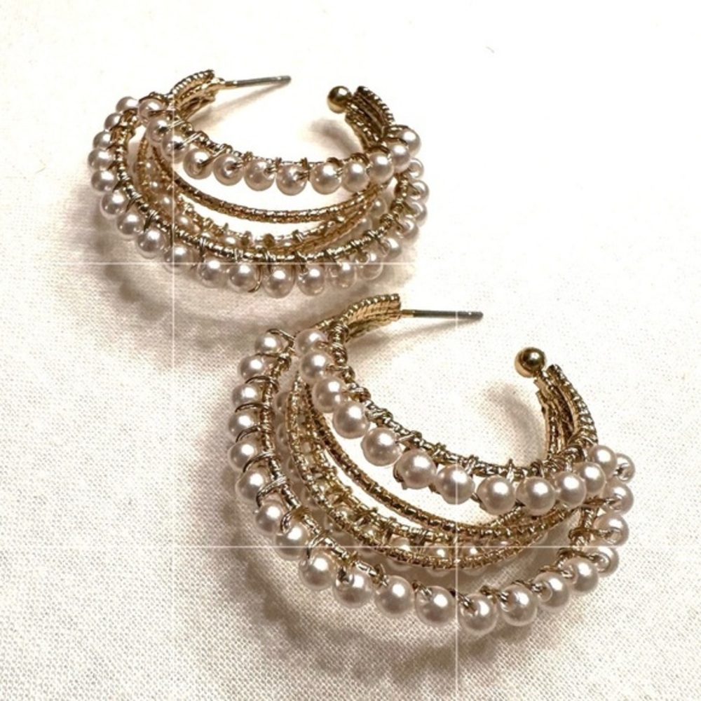 multi-layered hoop earrings with faux-pearl